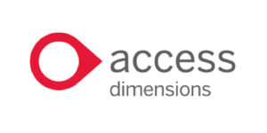 Access Dimensions logo featuring a red circular shape and the words 'access dimensions' in gray text
