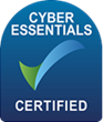 Cyber Essentials Certified badge with blue gradient and green checkmark, indicating certification status